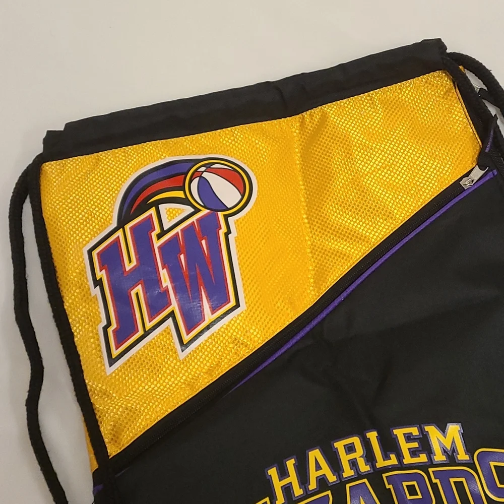 Harlem Wizards Basketball String Bag Travel Bag Bookbag Black Yellow Purple OS